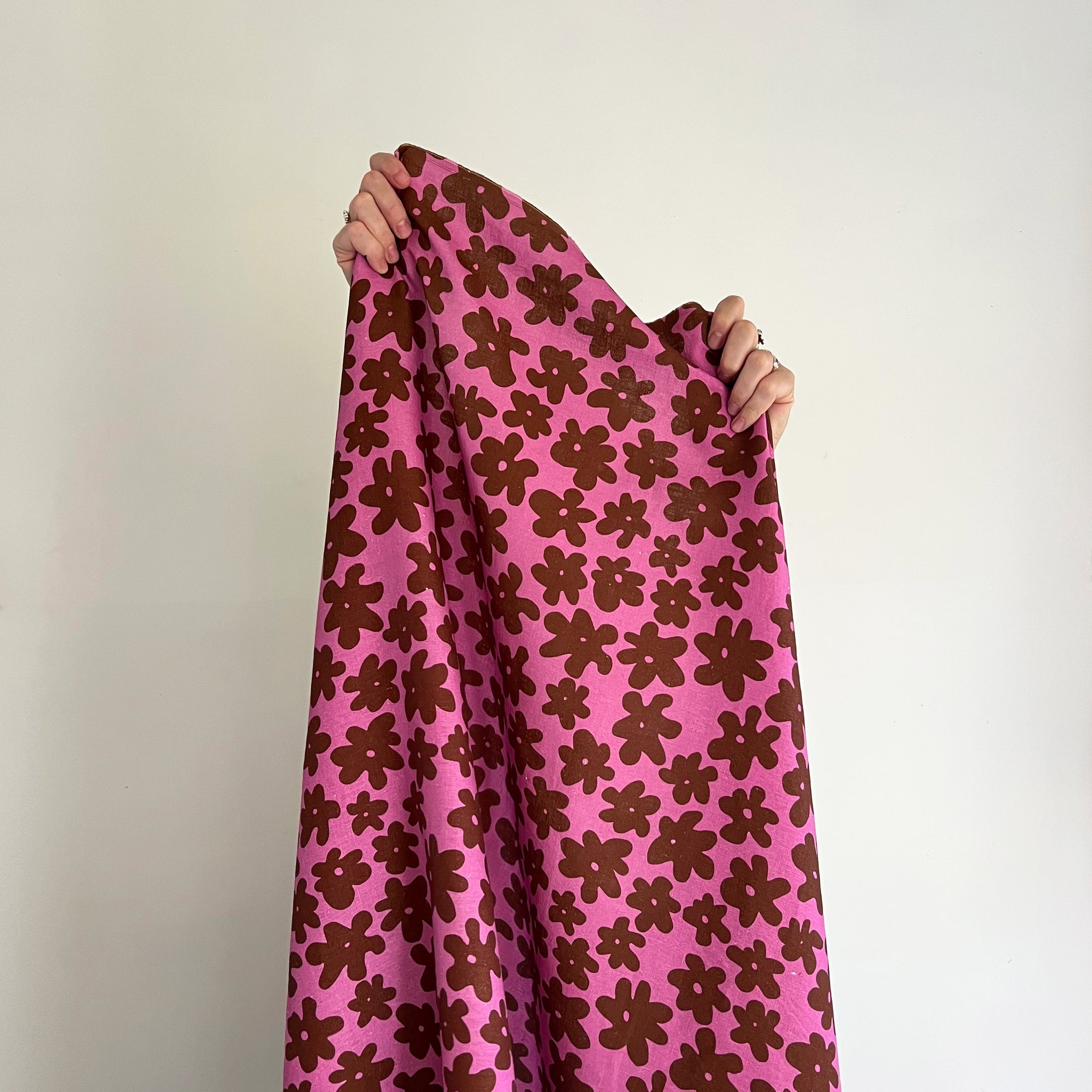 Flower Fields Fabric - Magenta & Rust