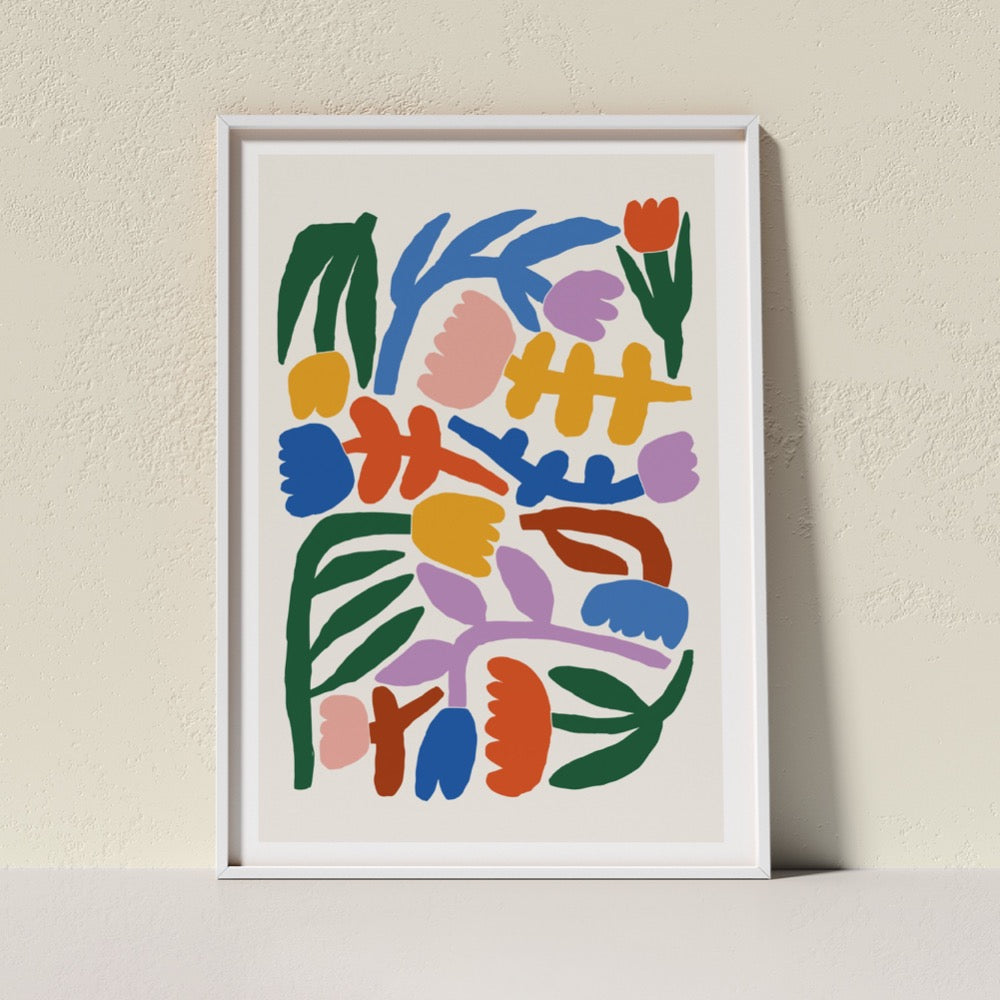 Bold and bright coloured flower Giclée Art Print. A cheerful addition to any space.